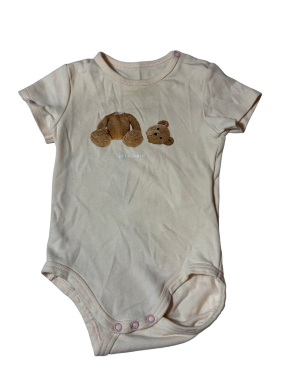 Palm Angels Teddy Bear Baby Bodysuit Onesie 9 12M Beige Cotton Stained